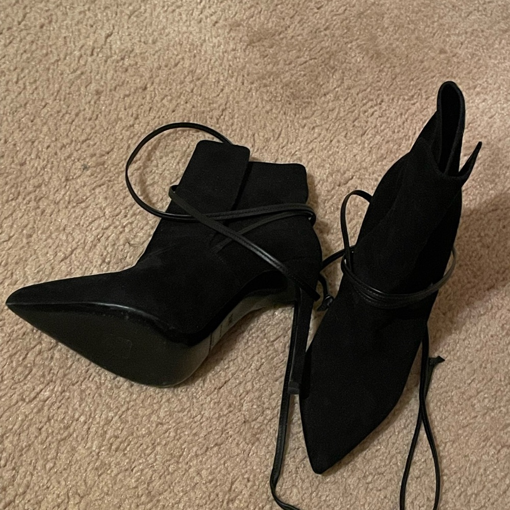 Saint Laurent Black Ankle Boots with Wrap Detail - Picture 2 of 4